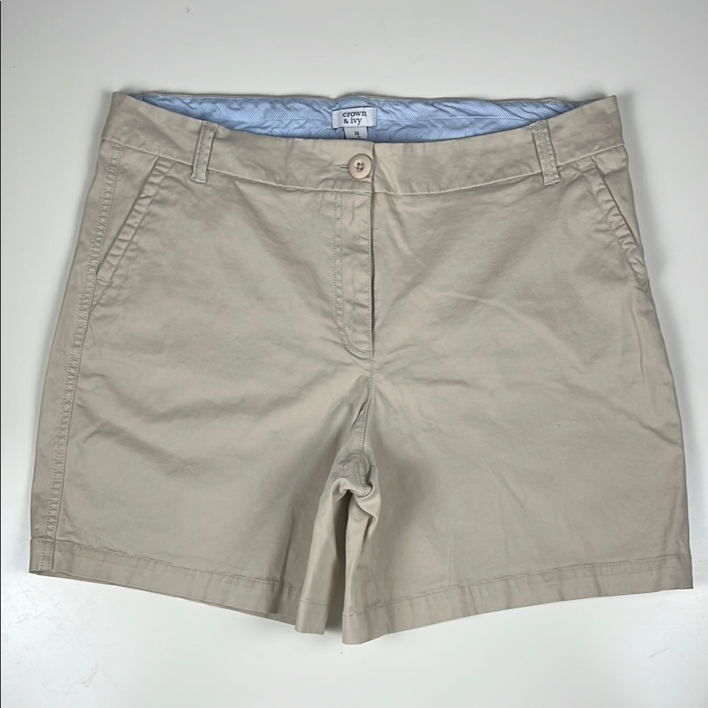 Crown & Ivy Tan Bermuda Shorts Classic Cotton Twill Women’s 14